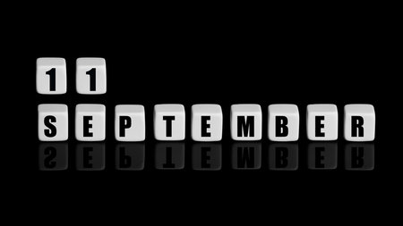 September 11th. Day 11 of month, Calendar date. White cubes with text on black background with reflection. Autumn month, day of year concept.の写真素材