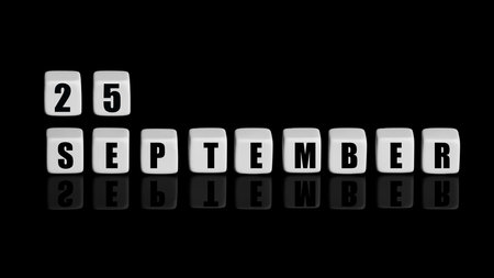September 25th. Day 25 of month, Calendar date. White cubes with text on black background with reflection. Autumn month, day of year concept.の写真素材