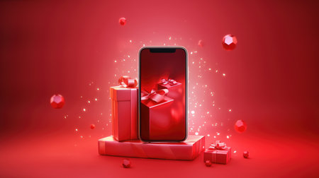 Mobile phone with gifts.の素材