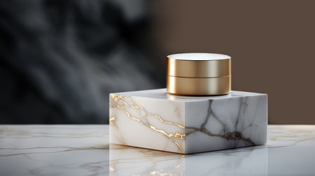 Cream with retinol. Exquisite packaging for cosmetic products on a marble standの素材