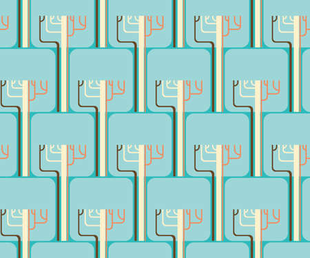 Seamless vector pattern with blue trees with a square crown. Winter. Ecology. Sketch textile, background, wrapping paper design, packaging.のイラスト素材