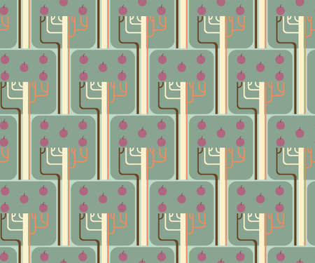Seamless vector pattern with green trees with a square crown. Summer. Ecology. Sketch textile, background, wrapping paper design, packaging.のイラスト素材