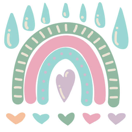 Seamless childish pattern with cute rainbow, stars, clouds. Creative scandinavian kids texture for fabric, wrapping, textile, wallpaper, apparel. Vector illustrationのイラスト素材