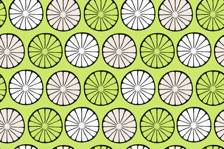Vector seamless pattern with lemon and lime on a green background. Summer fresh mood. Textile sketch, background, wrapping paper, design, packaging.のイラスト素材