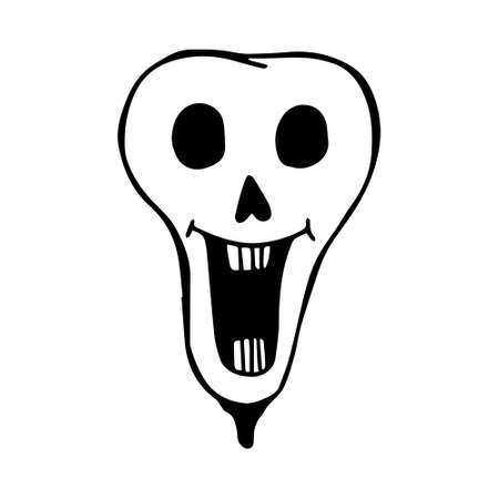 Halloween vector illustration. Hand drawn pumpkin with scary face isolated on white background. Doodle style. Spooky character for banner, poster, invitation or festive decoration, design.のイラスト素材