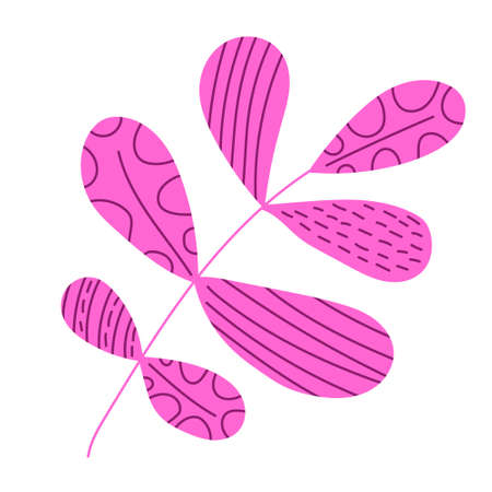 Vector illustration of a tropical plant. Pink fern isolated on white background. Hand drawn branches and leavesのイラスト素材