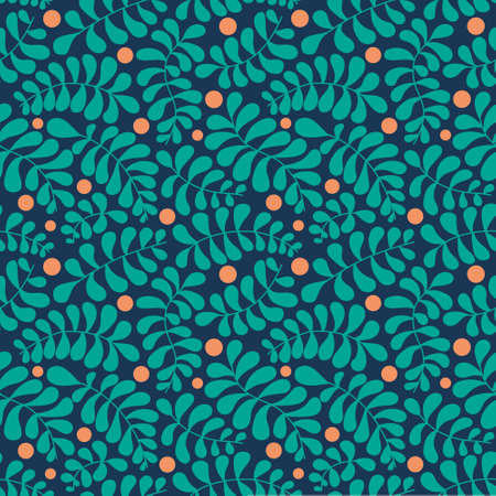 Vector seamless pattern. Abstract drawing with plant elements on a blue background. Vivid colors in pictures. Hand drawn.のイラスト素材