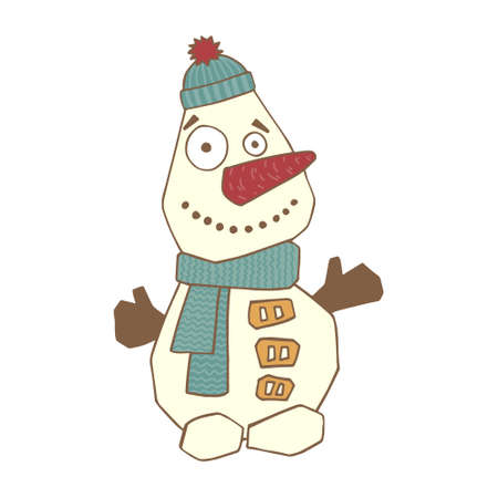 Cute snowman on a white background. Cheerful, colorful vector illustration. Use for the design of cards, Christmas paraphernalia.のイラスト素材