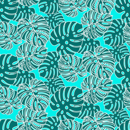 Vector seamless pattern of tropical plants. Trending colors. Textile sketch, background, wrapping paper, design, packaging.のイラスト素材