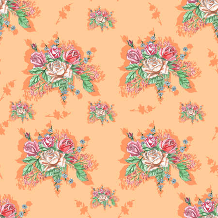 abstract roses on coral. seamless pattern. Artistic backdrop for wallpaper, packaging, scrapbooking, textile, wedding, save the date, banner, brochure, poster, home decor, etc.の写真素材