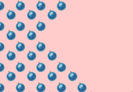 Background, pattern of blue Christmas ball on pink backgroundの写真素材