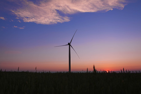Landscape with windmill, summer sunset with windmillの写真素材