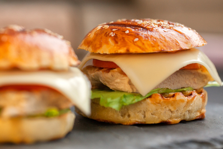 Home made hamburger with lettuce and cheeseの写真素材