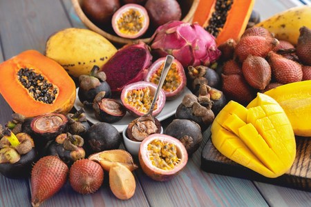 many kind of Thai fruit durian,mangosteen and rambutan.の写真素材