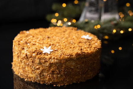 cake napoleon stuffed on black glossy background