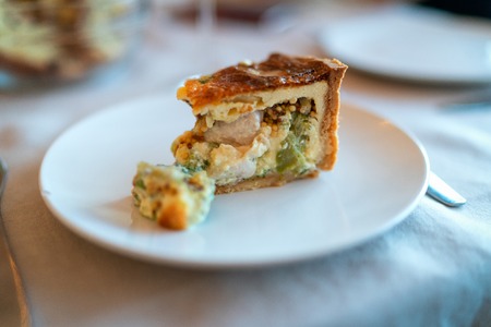 Traditional french pie with bacon and cheese - quiche lorraine.の写真素材