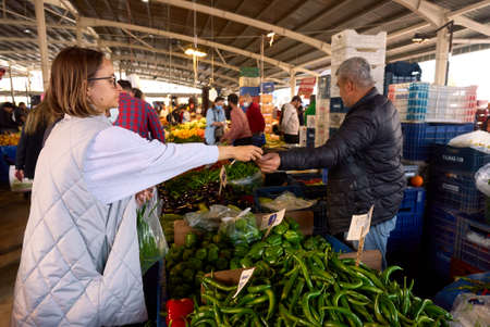 ANTALYA, TURKEY - FEBRUARY 5 2022: Fruit and vegetables at the Antalya local marketのeditorial素材