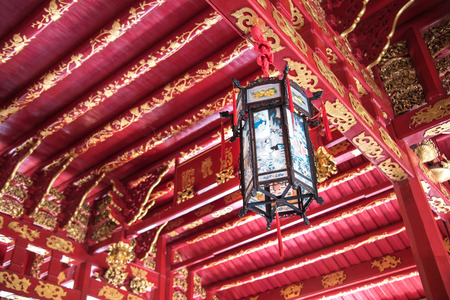 The Chinese old lamp at the old Chinese templeの写真素材
