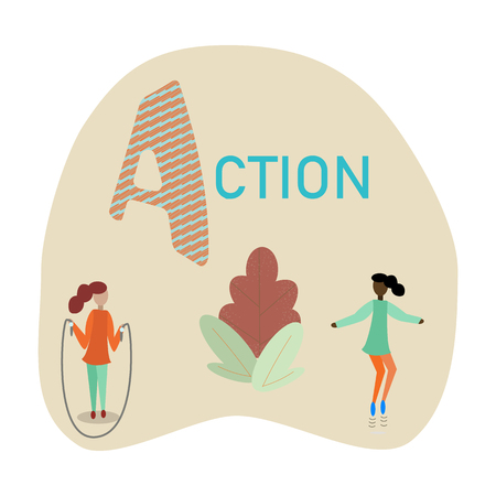 Children's Font in flat style illustration. Stylish multicoloured set.のイラスト素材