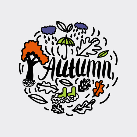 Autumn illustration, hand-drawn objects.のイラスト素材