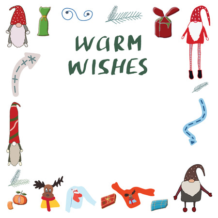 Square card template made with festive elements isolated on white background. Space for your text.のイラスト素材