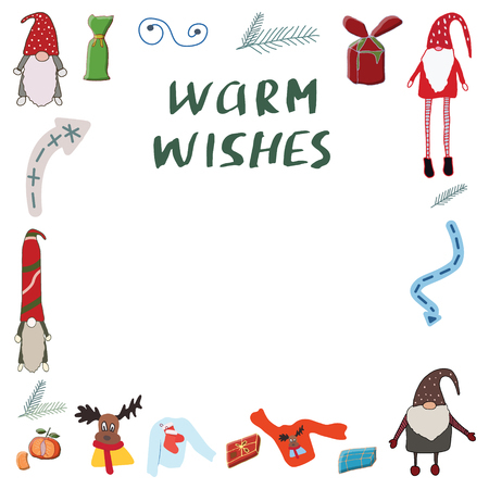 Square card template made with festive elements isolated on white background. Space for your text.のイラスト素材