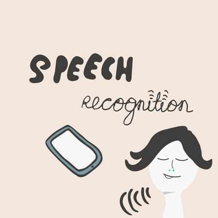 Female giving voice command to a smart device. Speech recognition.のイラスト素材