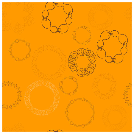 Black chain bracelets seamless pattern. Bright orange backgrround. Accessories sketch clipart. Jewels textile, background, web, wrapping paper. Vector illustrationのイラスト素材