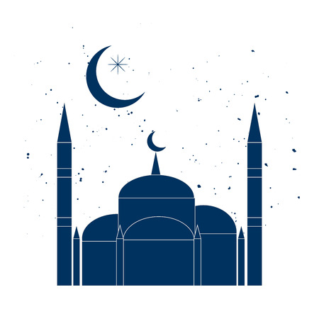 Blue Mosque on white background of the starry sky. Vector illustration.のイラスト素材