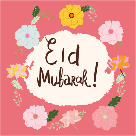 Vector illustration of eid mubarak, muslim traditional holiday. Typographical design. Hand drawn vector illustration. Handwritten phrase.のイラスト素材