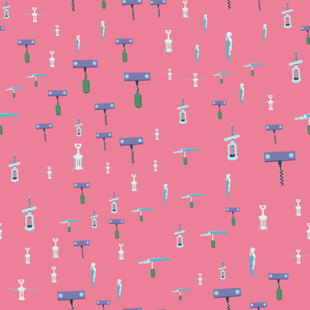 Hand drawn coloured corkscrews on pink background seamless pattern.  illustration.のイラスト素材