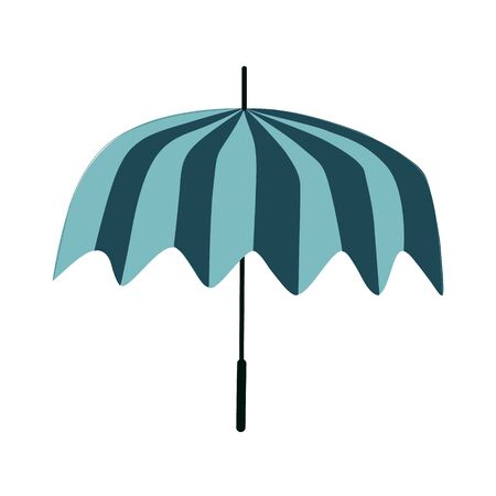 Striped teal open umbrella retro design isolated on white background. Vintage style colorful umbrella. Vector Illustration.のイラスト素材