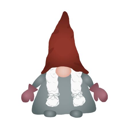 Scandinavian folklore christmas gnome Nisse or Tomte dwarf or elf in red hat. Cute nordic christmas fairytale characters isolated on white background. Flat cartoon vector illustration.のイラスト素材