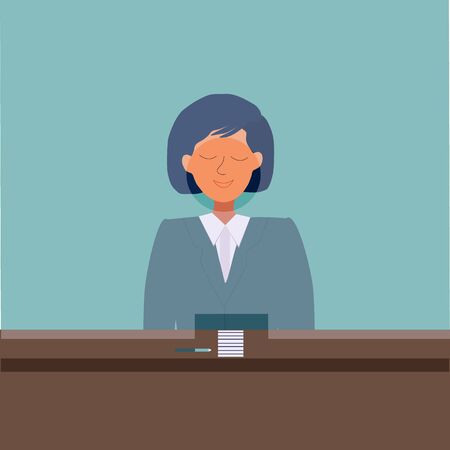 Female cashier in Bank for Child finance education concept. Flat cartoon style. Vector illustrationのイラスト素材