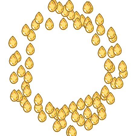 Yellow diamond jewels in circle shape frame isolated on white background. Vector illustration jewels or precious diamonds gem set.のイラスト素材