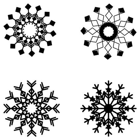 Set of cut out snowflakes isolated on white background. Winter christmas decoration. Black paper decoration collection for scrapbooking, laser cutting, cut out printers, wood. Vector illustration.のイラスト素材