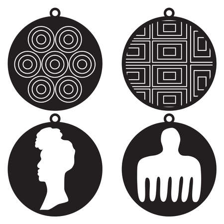 Set of large round african ethnic style earrings isolated on white background. Vector illustration.のイラスト素材