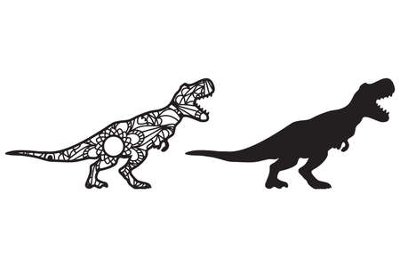 Dinosaur tyrannosaurus mandala and silhouette isolated in white background. Dinosaur Mandala vector cut file. Vector illustration.のイラスト素材