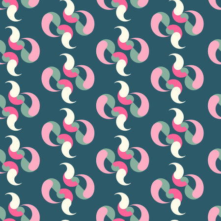 Teal modern stylish texture. Repeating geometric pattern with curves. Contemporary graphic design. Vector seamless pattern.のイラスト素材