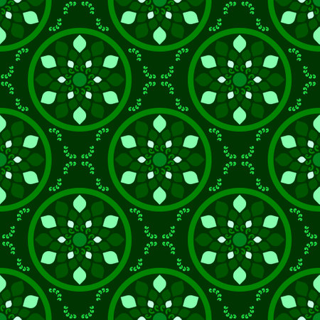 Bright green color authentic ornament seamless pattern. Repeat arabesque ethnic background. Vector illustration.のイラスト素材