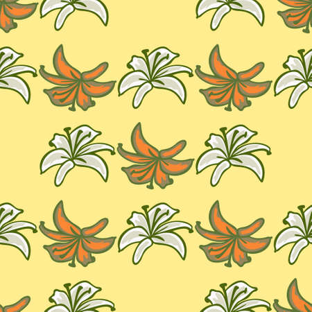 Lily floral seamless pattern design, flowers on yellow background for web and print. Vector Illustrationのイラスト素材