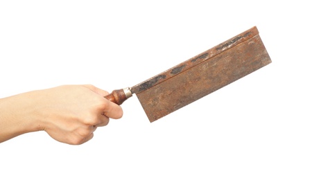 Old and rusty handsaw with wooden handle の写真素材