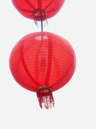 Red chinese lanterns isolated on a white background.