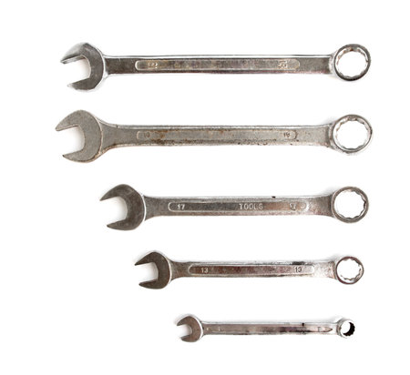 different sizes chrome vanadium wrenches isolated on white 