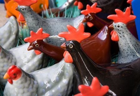Thai tradition handcraft: ceramic chicken ornament の写真素材