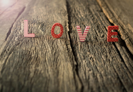 Word Love with Heart shaped, Valentine's Day backgroundの写真素材