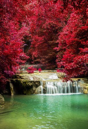 Erawan Waterfall in Kanchanaburi Province, Thailandの写真素材