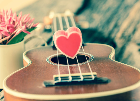 Valentines Day background with hearts and guitar.の写真素材