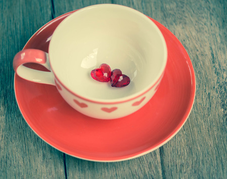 Crystal red hearts in the cup,Valentines Day backgroundの写真素材