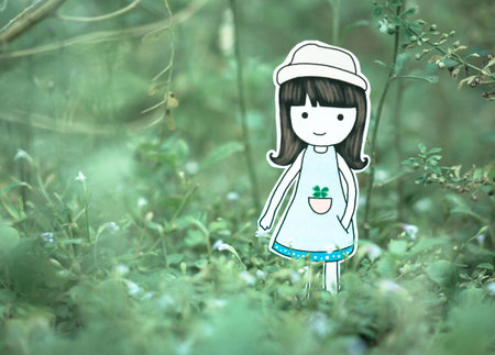 girl on green fieldの写真素材